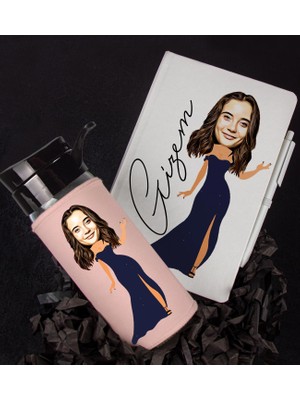 Ejoya Kişiye Özel Karikatür Tasarım Defter Kalem Matara Hediye Seti 96348