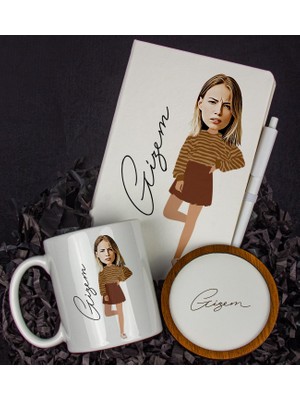 Ejoya Kişiye Özel Karikatür Tasarım Defter Kalem Kupa ve Bardak Altlığı Hediye Seti 96274