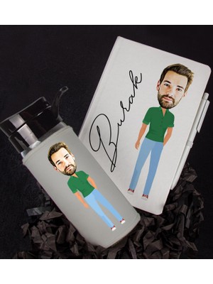 Ejoya Kişiye Özel Karikatür Tasarım Defter Kalem Matara Hediye Seti 96389