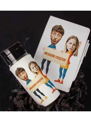 Ejoya Kişiye Özel Karikatür Tasarım Defter Kalem Matara Hediye Seti 96415