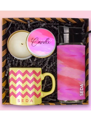 Ejoya Kişiye Özel Konsept Renkli Kupa Bardak & Kişiye Özel Matara & Mum Hediye Kutusu 110887