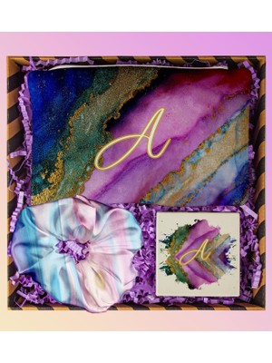 Ejoya Kişiye Özel Makyaj Çantası & Kişiye Özel Ayna & Saten Toka Kozmetik Hediye Seti 111046