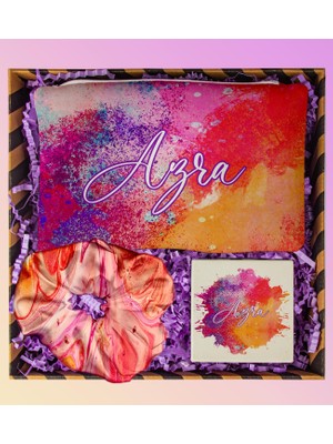 Ejoya Kişiye Özel Makyaj Çantası & Kişiye Özel Ayna & Saten Toka Kozmetik Hediye Seti 111047