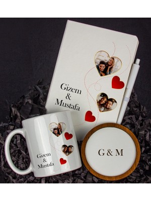 Ejoya Kişiye Özel Kalpli Defter Kalem Kupa ve Bardak Altlığı Hediye Seti 112287