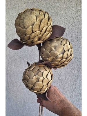 Kutmen Lateks El Yapimi Ara Dal 3 Adet Enginar Gold Rengi