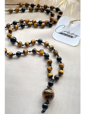 Kaplan Gözü & Oniks Taşı 70-80 Cm Uzun Erkek Kolye