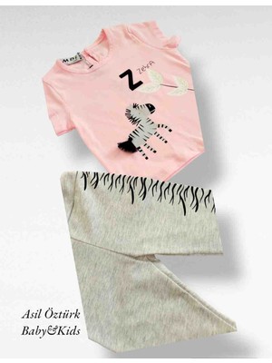 Asil Öztürk Baby & Kids Kız Bebek Çocuk Zebra Model Taytlı Pembe Alt Üst Takım Eşofman