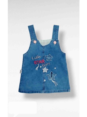 Asil Öztürk Baby & Kids Kız Bebek Çocuk Life Star Kot Jile Yıldız Desen Jean Salopet Denim Elbise