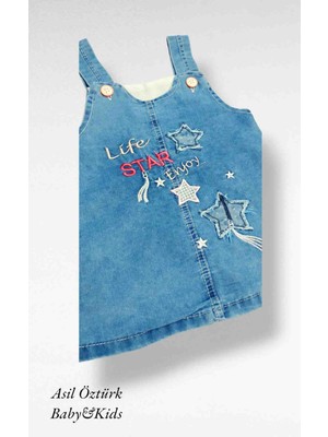 Asil Öztürk Baby & Kids Kız Bebek Çocuk Life Star Kot Jile Yıldız Desen Jean Salopet Denim Elbise