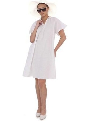 Bohem Stil Yarım Kol V Yaka  Keten Elbise