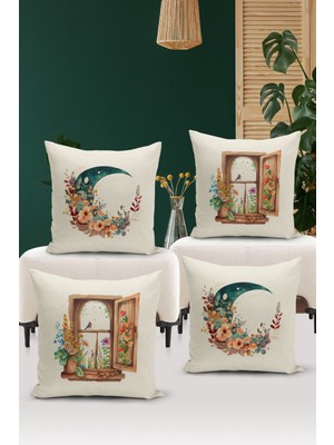 Bertille Home Flower/vintage Serisi Çift Tarafı Dijital Baskılı  4'lü Kırlent Kılıfı Seti  (Cushion Cover Set)