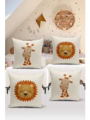 Bertille Home Çocuk Bebek Çift Tarafı Dijital Baskılı  4'lü Kırlent Kılıfı Seti  (Kids Children Cushion Cover)