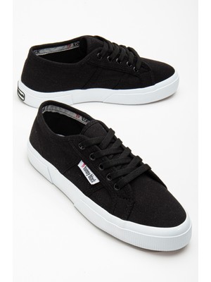 Tonny Black Kadın Siyah Rahat Kalıp Krep Taban Bağcıklı Keten Günlük Ayakkabı