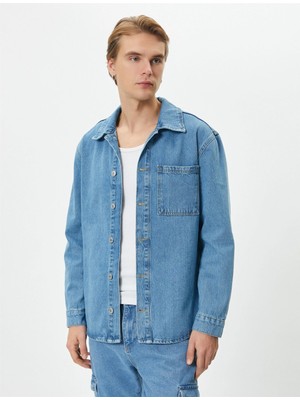 Koton 4Sam50001Nd 600 Açık İndigo Erkek Denim Gömlek