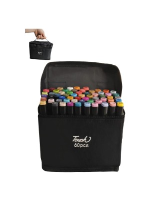 Touch Marker Art Premium Boyama Kalemi Çift Uçlu 60 Kalem Seti Çantalı Renkli Ölçülerle