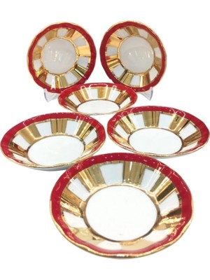 Saray Ottoman Kenar Gold 6'lı Çay Tabak Kırmızı