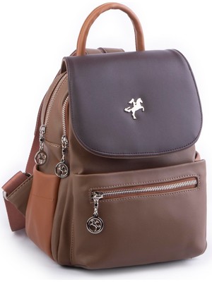 Nas Bag Kadın Sırt Çantası Çift Gözlü Spor Çanta Vizon Kahve Taba Dona   ( 23X26X14 cm )