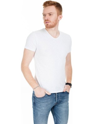 Cazador Caz 4619 Erkek Beyaz Kısa Kol T-Shirt