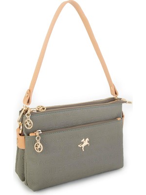 Nas Bag Kadın Çapraz Çanta Yeşil Camel Gofraj