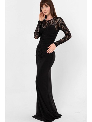 Laranor Dudak Yaka Dantel Detay Balık Elbise Abiye&mezuniyet Elbisesi 40 - Siyah