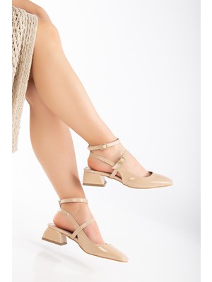 Daxtors D0351 Kadın Arkası Açık Kare Burunlu Baretli Düşük Klasik Topuklu Ayakkabı