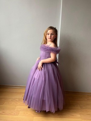 Taha Kids Fırfırlı Prenses Kız Çocuk Abiye Lila