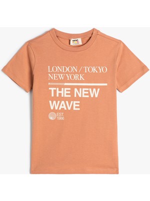 Koton Tişört Slogan Baskılı Kısa Kollu Bisiklet Yaka Pamuklu