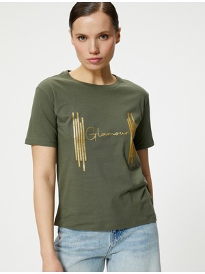 Koton Slogan Baskılı Tişört Bisiklet Yaka Kısa Kollu Pamuklu Standart Kesim