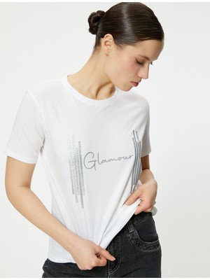 Koton Slogan Baskılı Tişört Bisiklet Yaka Kısa Kollu Pamuklu Standart Kesim