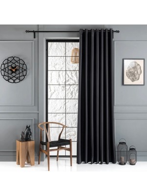 Boutique Curtain Siyah Blackout Fon Perde/güneşlik Kuşgözü Rustik Dikim