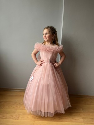 Taha Kids Fırfırlı Prenses Kız Çocuk Abiye Pembe