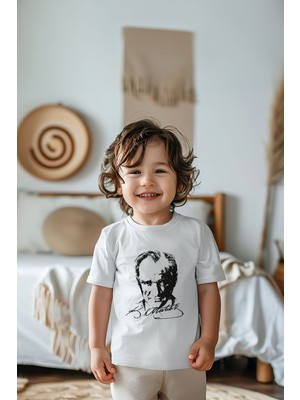 Lilabio Pamuk Erkek Çocuk Tişört Kısa Kollu Günlük Stil Beyaz Renk Grafik Desenli