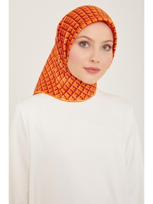 Armine Turuncu Bal Peteği Desen Tivil İpek Eşarp 9109 - 50