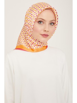 Armine Turuncu - Pembe Geometrik Desen Tivil İpek Eşarp 9151 - 52