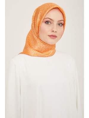 Armine Açık Turuncu Puantiye Desen Tivil İpek Eşarp 9113 - 51