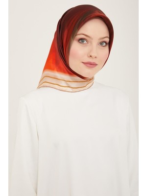 Armine Turuncu - Bordo Hologram Desen Tivil İpek Eşarp 9112 - 01