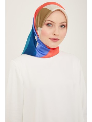 Armine Pembe - Mavi Dalga Desen Tivil İpek Eşarp 9148 - 06