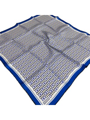 Armine Saks Mavi Geometrik Desen Tivil İpek Eşarp 9149 - 39