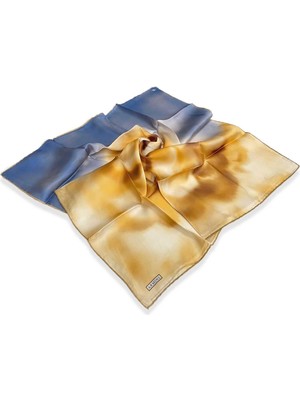 Armine Hardal - Mavi Geçişli Çiçek Desen Tivil İpek Eşarp 9124 - 51