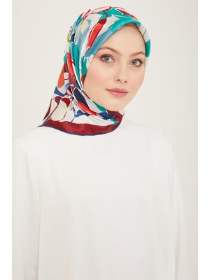 Armine Vişne Çürüğü - Mercan Çiçek Desen Tivil İpek Eşarp 9153 - 60