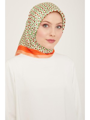 Armine Yeşil - Kahverengi Geometrik Desen Tivil İpek Eşarp 9151 - 34