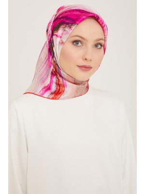 Armine Mercan - Mor Batik Desen Tivil İpek Eşarp 9102 - 52