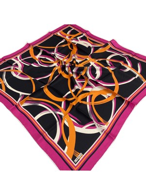 L'awilia Lawilia Siyah Turuncu Halka Desen Tivil İpek Eşarp 29020 - 30