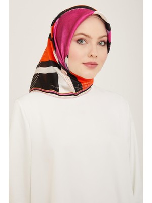 Armine Lila Yazı Desen Tivil İpek Eşarp 9138 - 36