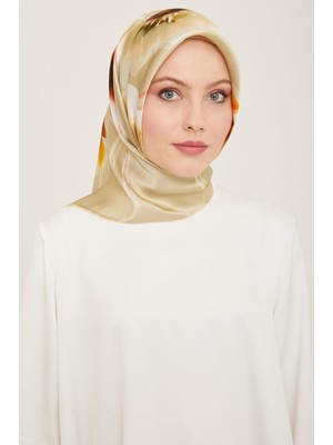 Armine Soft Yeşil Çiçek Desen Tivil İpek Eşarp 9105 - 50