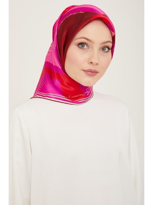 Armine Fuşya Yazı Desen Tivil İpek Eşarp 9138 - 02