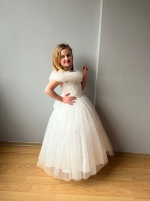 Taha Kids Fırfırlı Prenses Kız Çocuk Abiye Beyaz