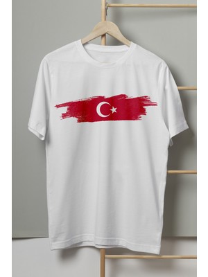 Kendim Seçtim Unisex Beyaz T-Shirt Türkiye Bayrak Futbol Nostalji Milli Takım Ay Yıldız Baskılı Tişört