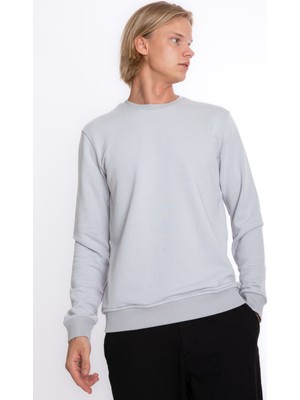 Erkek Gri Bisiklet Yaka 3 Iplik Içi Şardonsuz Polarsız  Sweatshirt  S-205