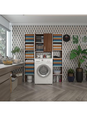 Kenz Life  Çamaşır Makinesi Dolabı Avdotyamaksduble Cvz 180*126*30 Banyo Arkalıksız Raflı